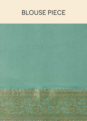 Pastel Turquoise Saree with Floral Medallion Patterns image number 5
